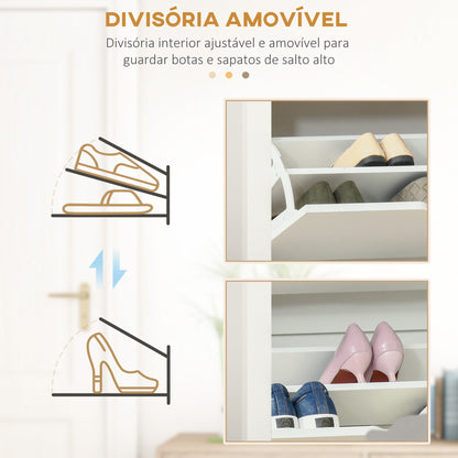 HOMCOM Sapateira Branca Estreita Armário para Sapatos com 2 Gavetas Basculantes para 12 Pares de Sapatos e Prateleira Interior Ajustável para Corredor Entrada 72x26x80 cm