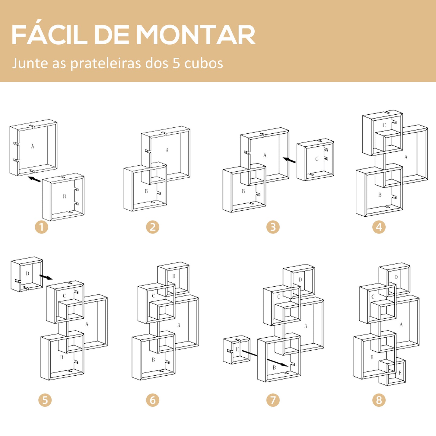 HOMCOM Estante de Parede com 5 Cubos Estante Flutuante de Madeira para Sala de Estar Dormitório Entrada Estúdio Estilo Moderno 49,5x10,2x86cm Branco