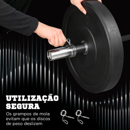 SPORTNOW Barra de Pesos de Aço180 cm Ø50 mm com 2 Grampos Carga 200 kg Barra Olimpica para Discos de Ø5 cm Treino em Ginásio Casa Prata e Preto