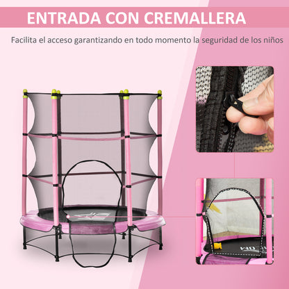 HOMCOM Trampolim para Crianças acima de 3 Anos Cama Elástica Infantil com Rede de Segurança e Estrutura de Aço para Interiores e Exteriores Carga 45kg 140x140x160cm Rosa