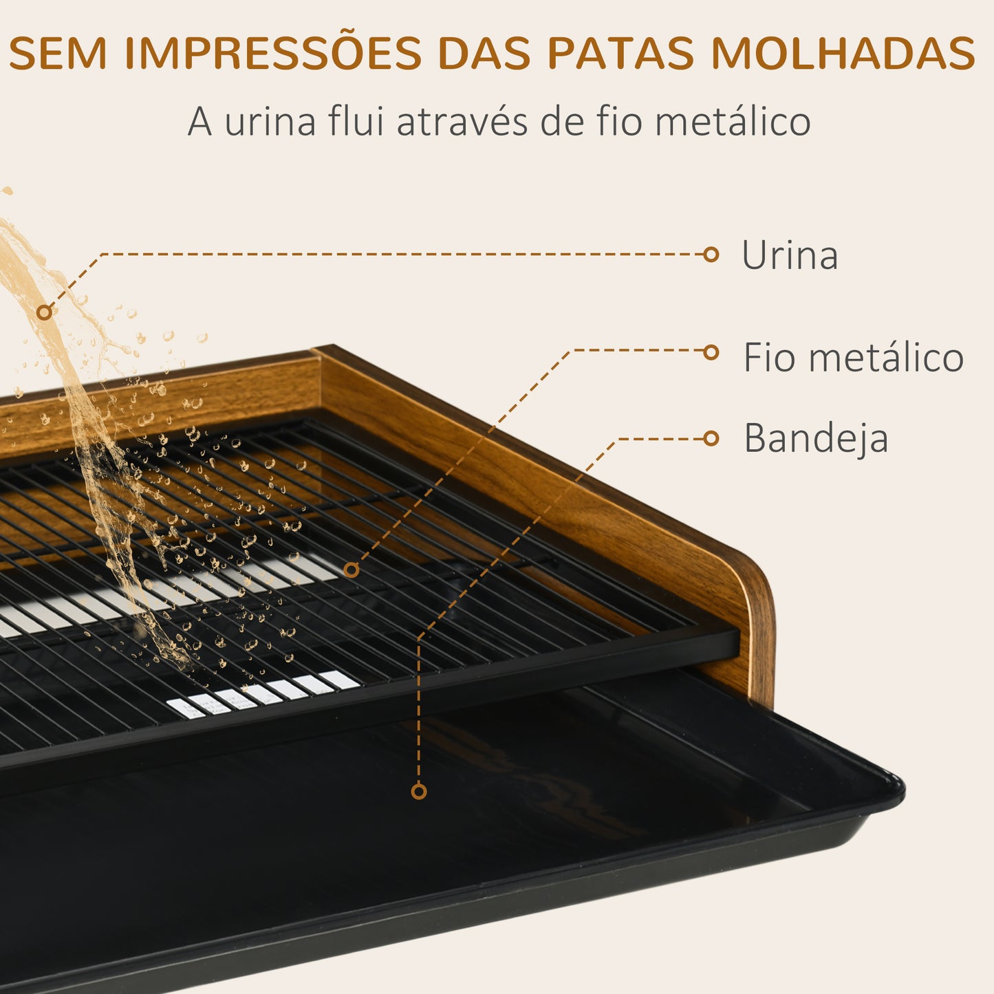 PawHut Sanita para Cães de Aço e Madeira Sanita para Adestramento de Cães Médios Pequenos com Grade e Bandeja Removível 62x45,5x11cm Marrom e Preto