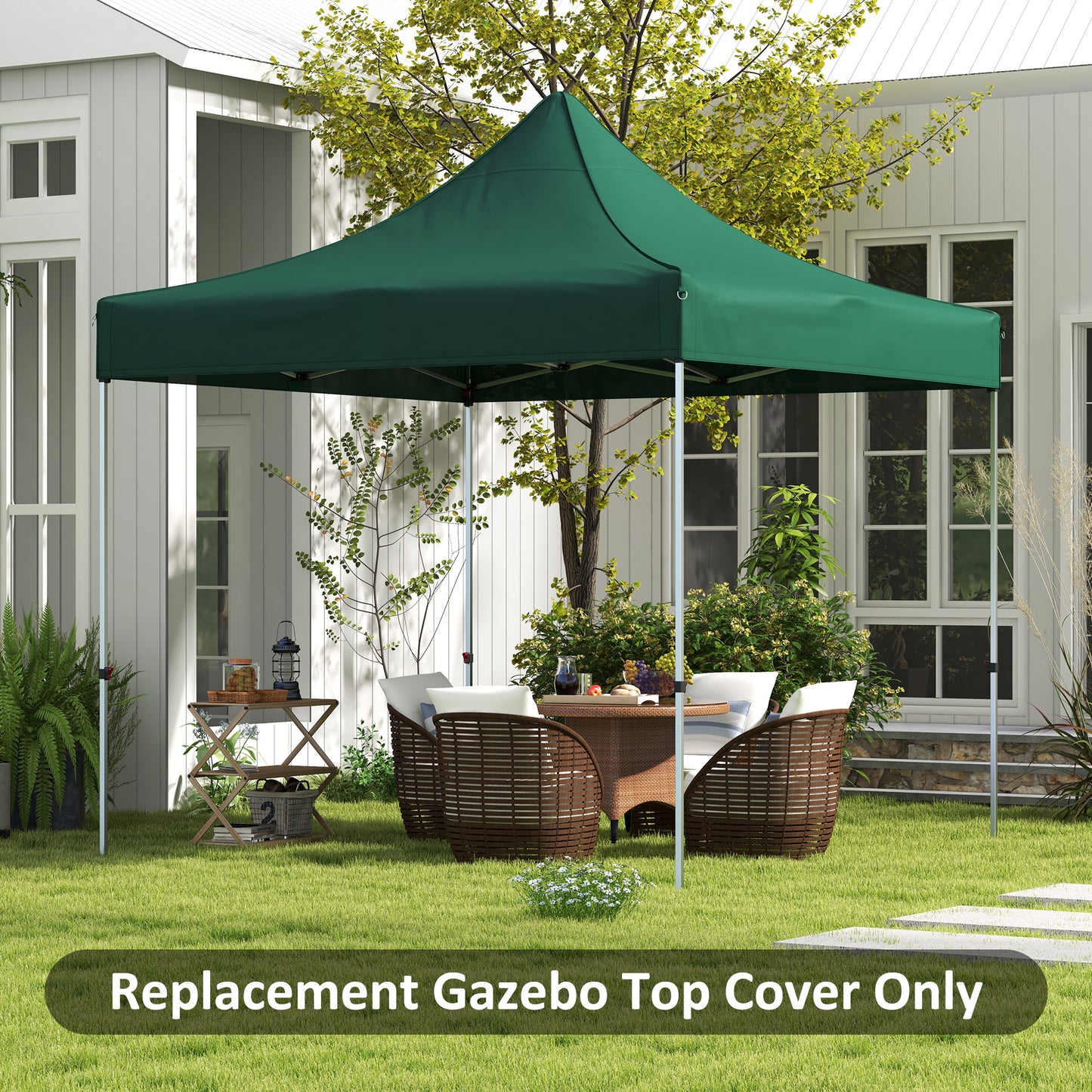 Outsunny Toldo de Substituição 3x3 m para Pérgola de Jardim Cobertura de Substituição para Tenda Dobrável de Tecido Oxford Impermeável e Anti-UV Verde Escuro