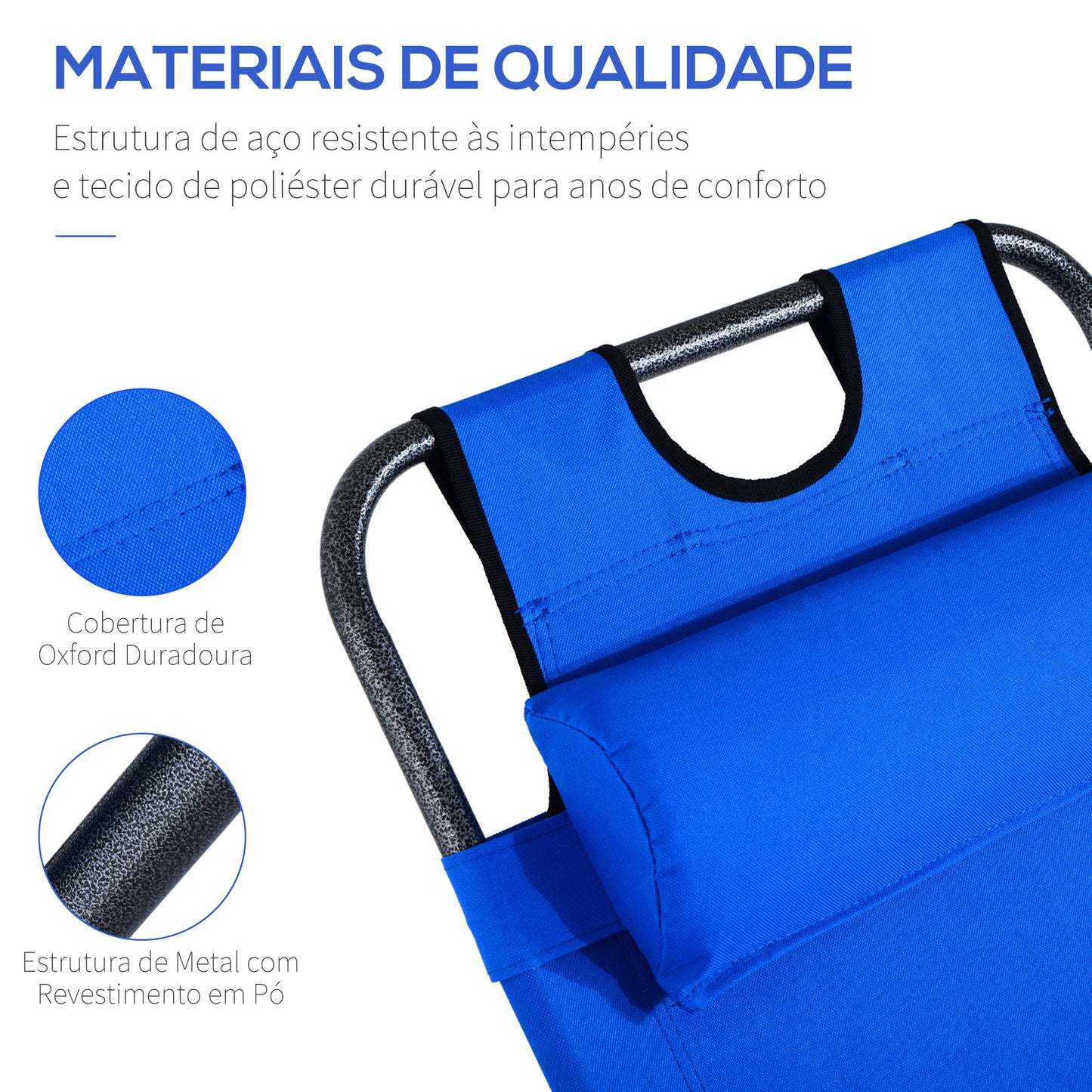 Outsunny Espreguiçadeira Reclinável com Almofada para a Cabeça Espreguiçadeira Dobrável e Portátil para Praia Campismo 118x60x80cm Azul