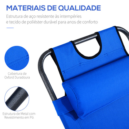 Outsunny Espreguiçadeira Reclinável com Almofada para a Cabeça Espreguiçadeira Dobrável e Portátil para Praia Campismo 118x60x80cm Azul