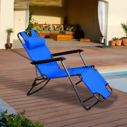 Outsunny Espreguiçadeira Reclinável com Almofada para a Cabeça Espreguiçadeira Dobrável e Portátil para Praia Campismo 118x60x80cm Azul