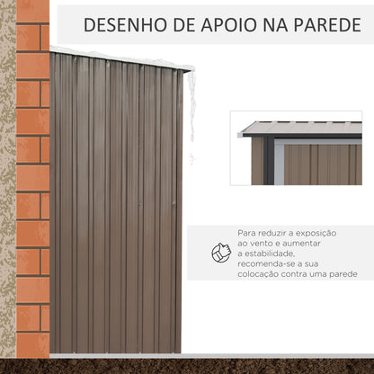 Outsunny Abrigo de Jardim 1,07㎡ 142x84x189 cm Abrigo de Armazenamento Galvanizado Abrigo de Ferramentas com Teto Inclinado e Porta para Varanda Exterior Marrom