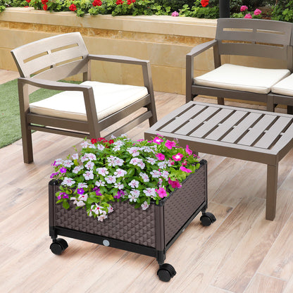 Outsunny Floreira de Plástico com Rodas Floreira de Jardim com Orifícios de Drenagem para Cultivo de Plantas em Exterior Pátio 50x50x33cm Marrom