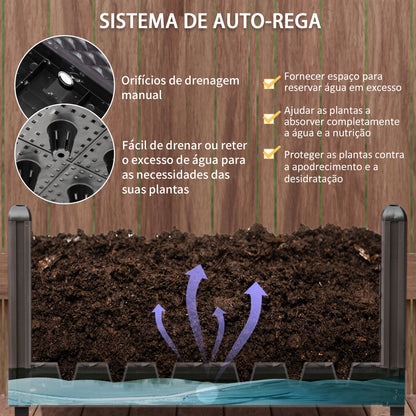 Outsunny Floreira de Plástico com Rodas Floreira de Jardim com Orifícios de Drenagem para Cultivo de Plantas em Exterior Pátio 50x50x33cm Marrom