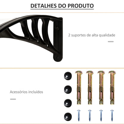 Outsunny Marquise de Proteção 75x100 cm Marquise de Exterior para Portas e Janelas contra Sol e Chuva com Suporte de Liga de Alumínio Transparente e Preto