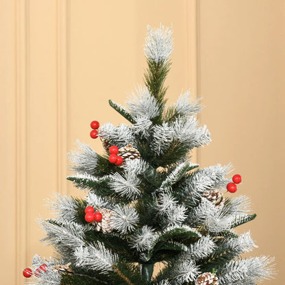 HOMCOM Árvore de Natal Artificial 180cm com 678 Ramas 53 Pinhas e 53 Frutinhas Folhas de PVC PE Base Dobrável e Suporte Metálico Decoração de Natal para Interiores Verde