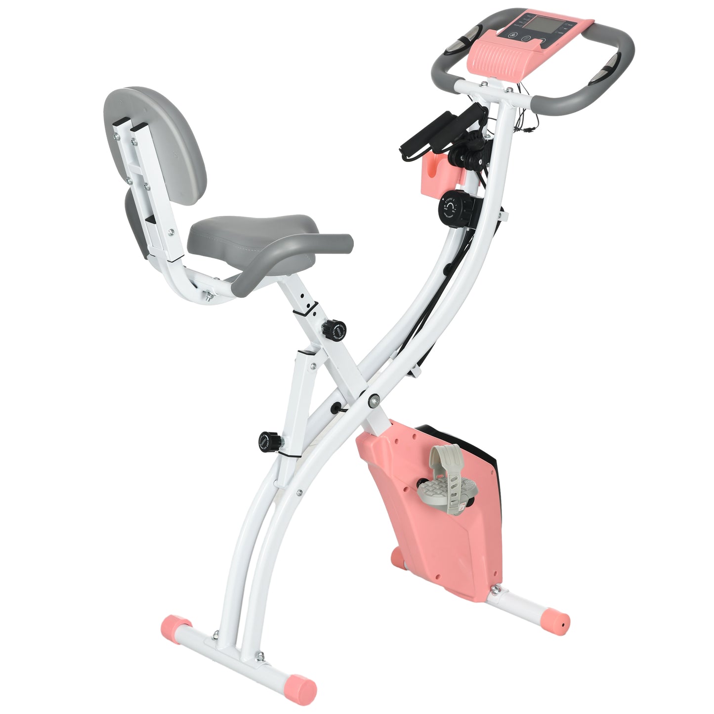 HOMCOM Bicicleta Estática Dobrável com Altura e Resistência Ajustáveis com Tela LCD e Assento com Encosto 51x97x115 cm Rosa