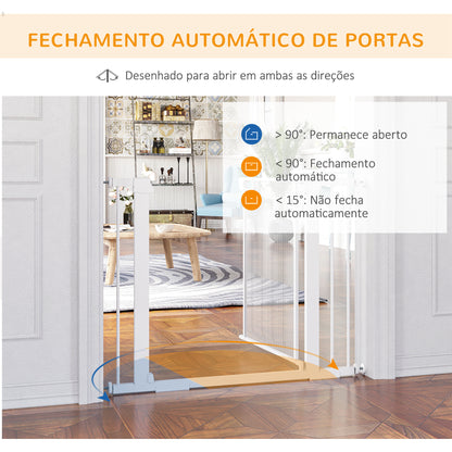 PawHut Barreira de Segurança para Cães Extensível 75-103 cm Barreira para Escada e Portas com 2 Extensões Duplo Bloqueio Fechamento Automático Branco