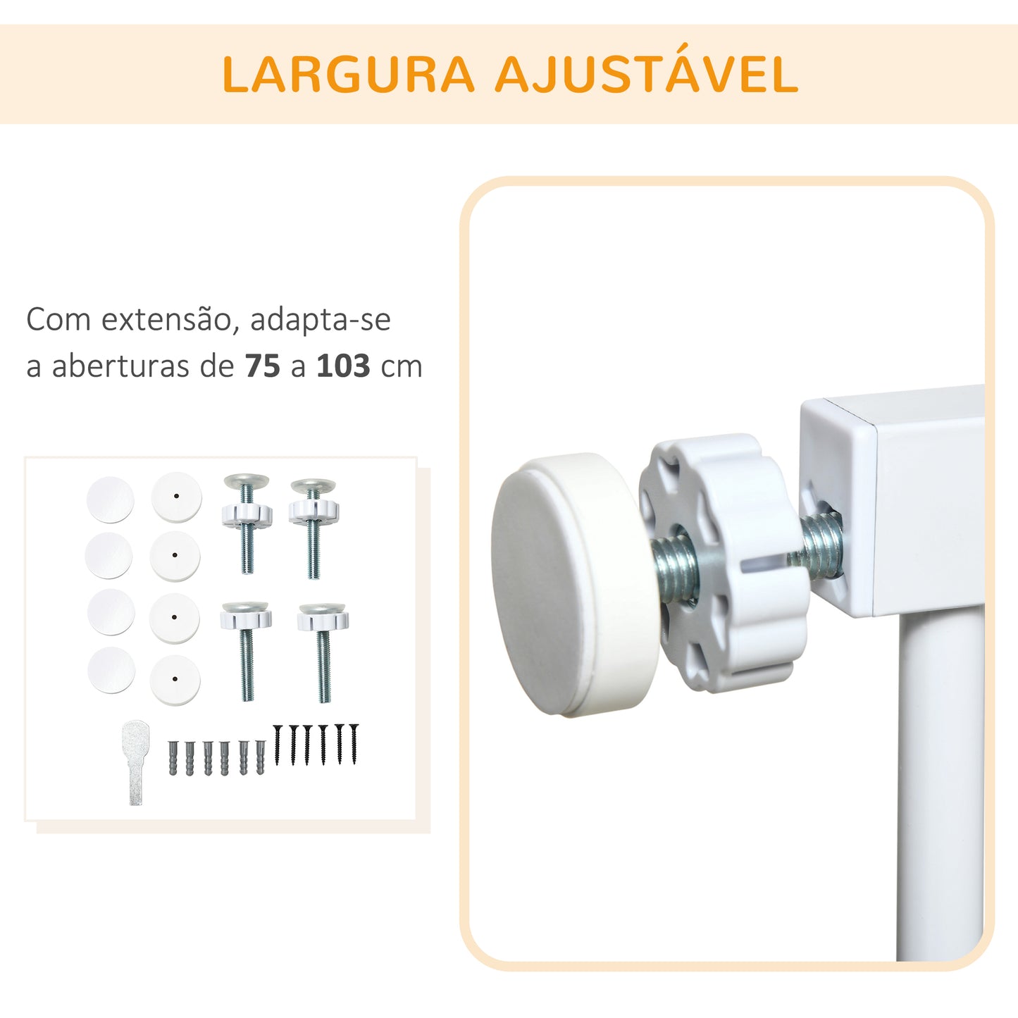 PawHut Barreira de Segurança para Cães Extensível 75-103 cm Barreira para Escada e Portas com 2 Extensões Duplo Bloqueio Fechamento Automático Branco