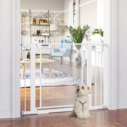 PawHut Barreira de Segurança para Cães Extensível 75-103 cm Barreira para Escada e Portas com 2 Extensões Duplo Bloqueio Fechamento Automático Branco