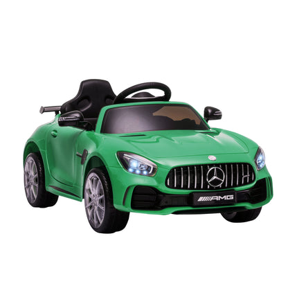 HOMCOM Carro elétrico para crianças acima de 3 anos licenciado de Mercedes GTR bateria de 12V com controle remoto Faróis musica portas de abertura dupla Carga 25kg 105x58x45 cm Verde