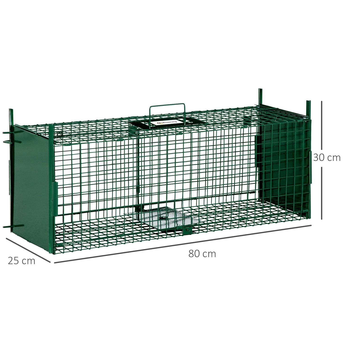 Outsunny Armadilha para Animais Vivos com Porta Gaiola de Captura com Alça de Transporte para Coelhos Raposas Pequenas 80x25x30cm Verde Escuro