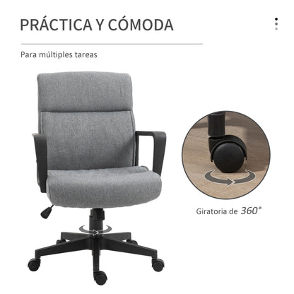 Vinsetto Cadeira de Escritório Operativa Giratória 360° com Altura Ajustável Apoio para os Braços Encosto Acolchoado e Estofado em Linho 60x68x92-101,5cm Cinza