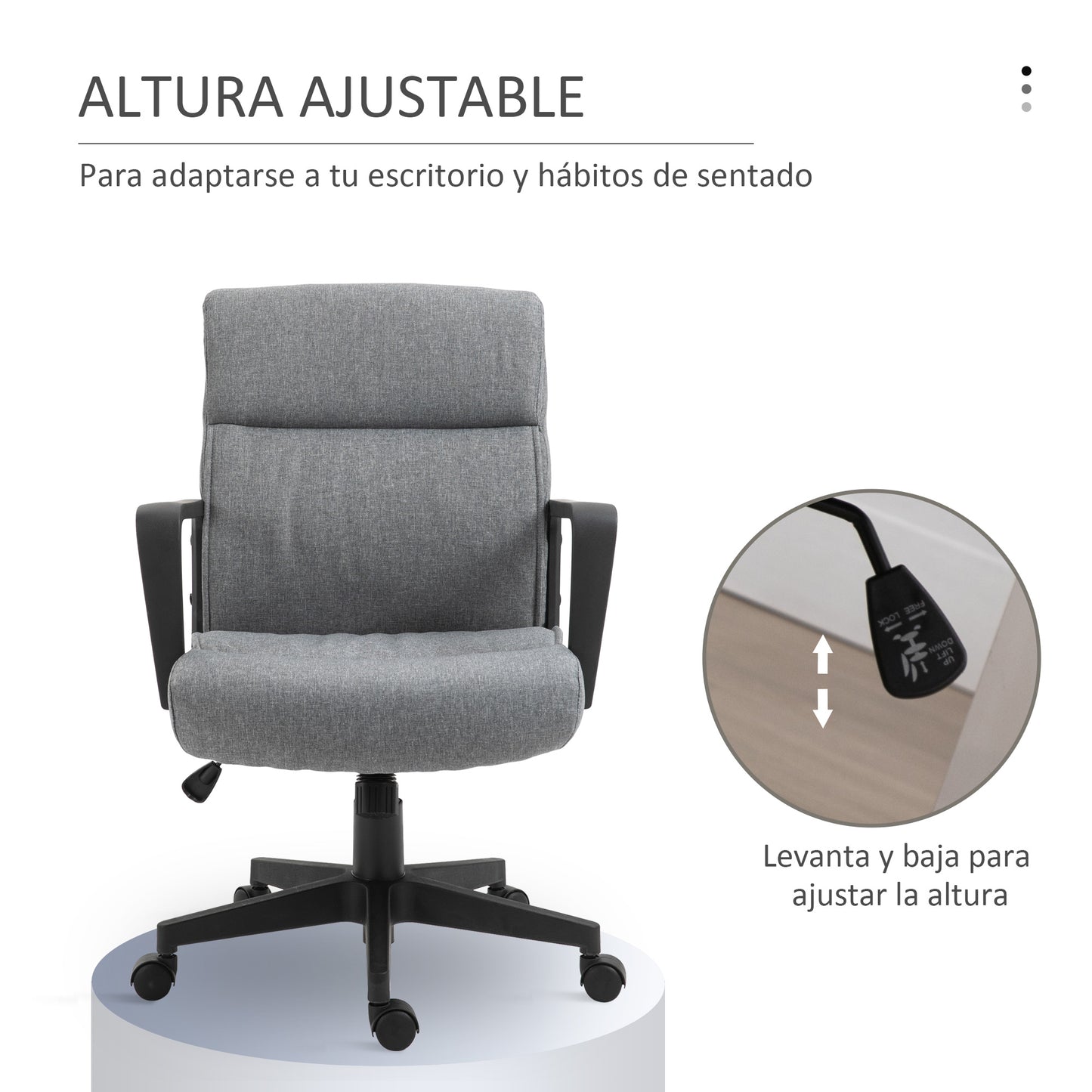 Vinsetto Cadeira de Escritório Operativa Giratória 360° com Altura Ajustável Apoio para os Braços Encosto Acolchoado e Estofado em Linho 60x68x92-101,5cm Cinza