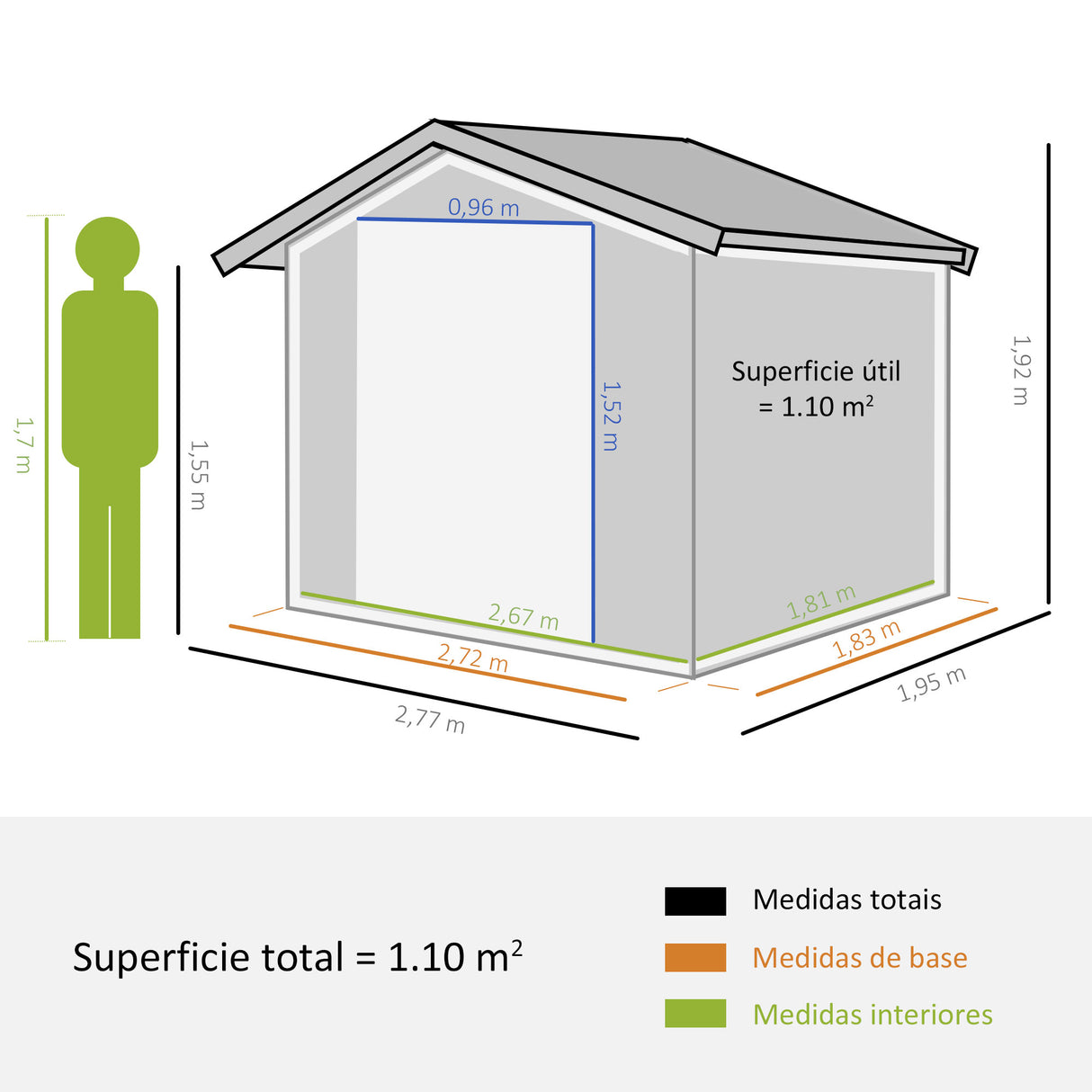 Outsunny Abrigo de Jardim Exterior Abrigo e Jardim Metálico para Armazenamento de Ferramentas com Base Incluída e 4 Janelas 277x195x192cm Cinza Escuro