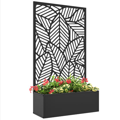 Outsunny Biombo de Exterior com Floreira de Metal Floreira de Parede ou Independente para Cultivos de Plantas Flores para Jardim Varanda 61x23x113 cm Preto