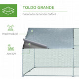 PawHut Galinheiro de Exterior Grande de Metal Galvanizado 3x4x1,95 m Gaiola para Galinhas Coelhos com Porta e Cobertura de Tecido de Oxford Resistente aos Raios UV Prata