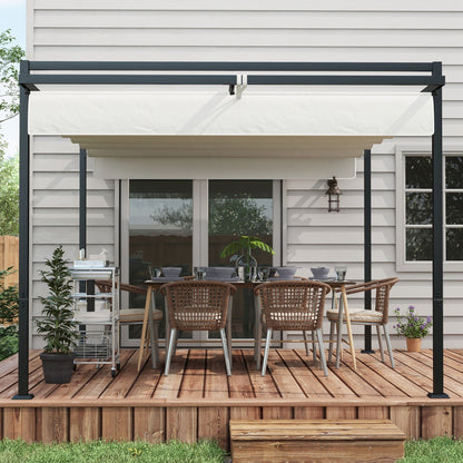 Outsunny Pérgola 3x4 Pérgola de Jardim com Teto Retrátil de Poliéster e 12 Orifícios de Drenagem Pérgola para Pátio Varanda Exterior Branco