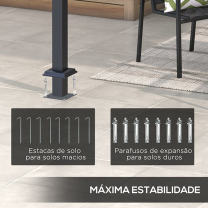 Outsunny Pérgola 3x4 Pérgola de Jardim com Teto Retrátil de Poliéster e 12 Orifícios de Drenagem Pérgola para Pátio Varanda Exterior Branco