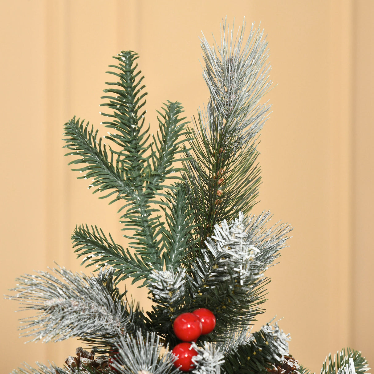 HOMCOM Árvore de Natal Artificial 150cm com 440 Ramas 39 Pinhas e 39 Frutinhas Folhas de PVC PE Base Dobrável e Suporte Metálico Decoração de Natal para Interiores Verde