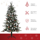 HOMCOM Árvore de Natal Artificial 150cm com 440 Ramas 39 Pinhas e 39 Frutinhas Folhas de PVC PE Base Dobrável e Suporte Metálico Decoração de Natal para Interiores Verde