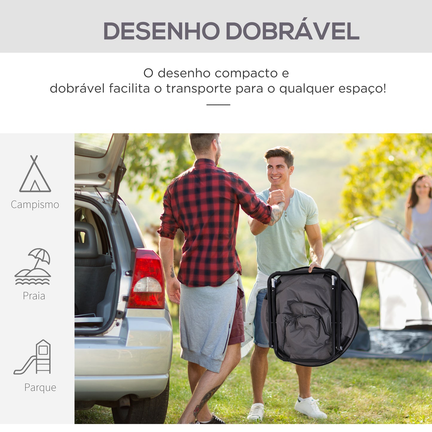 Outsunny Cadeira de Lua Cadeira Redonda de Lua com Assento de Tecido Oxford e Pés de Metal Carga Máxima 120 kg para Campismo Praia Varanda Pátio 80x80x75 cm Cinza