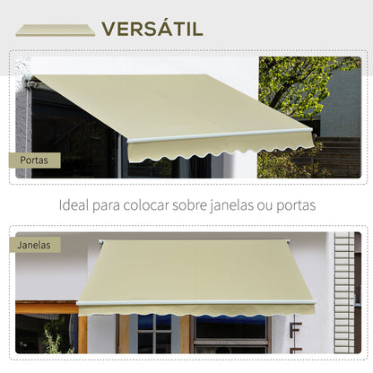 Outsunny Toldo Manual Dobrável de Alumínio Toldo para Varanda com Ângulo Ajustável e Manivela para Exterior Jardim 295x250 cm Bege