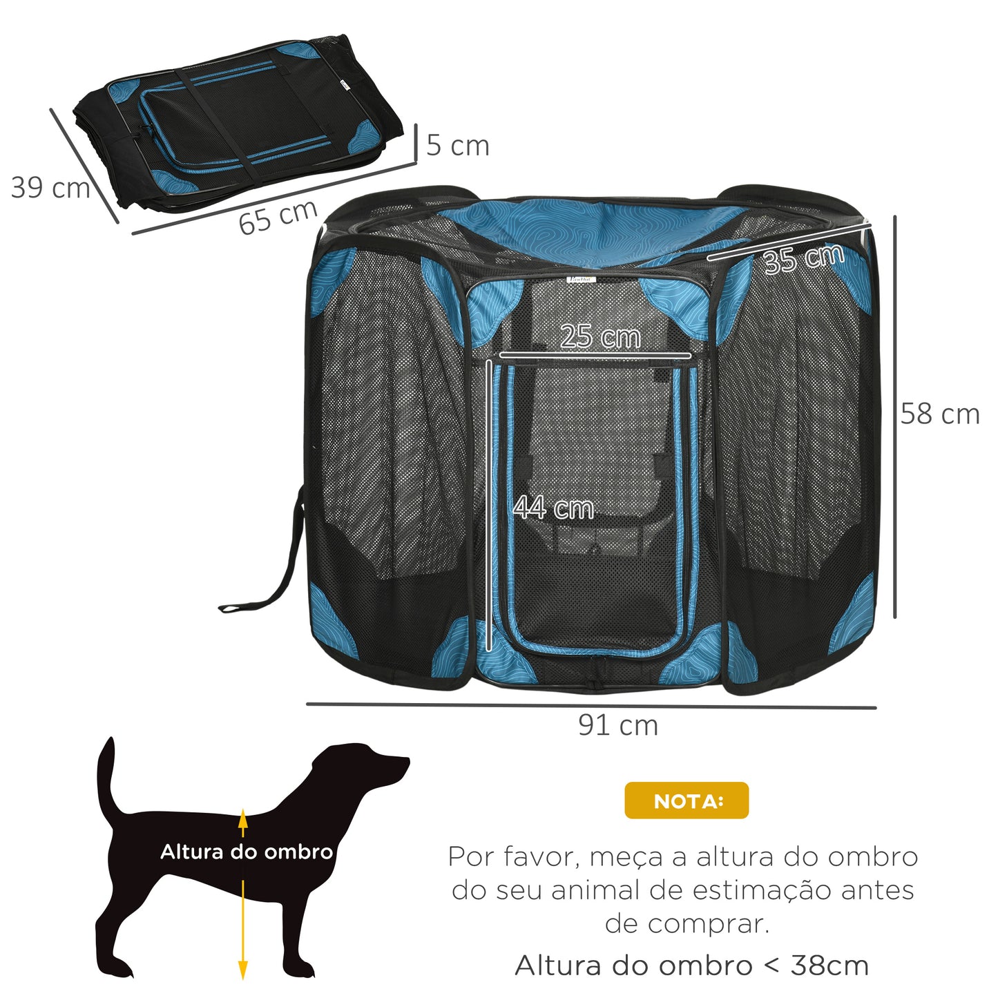 PawHut Parque para Cães de 8 Painéis Parque para Animais de Estimação com Bolsa de Transporte Parque Animais Portátil para Gatos Coelhos Ø91x58cm Azul