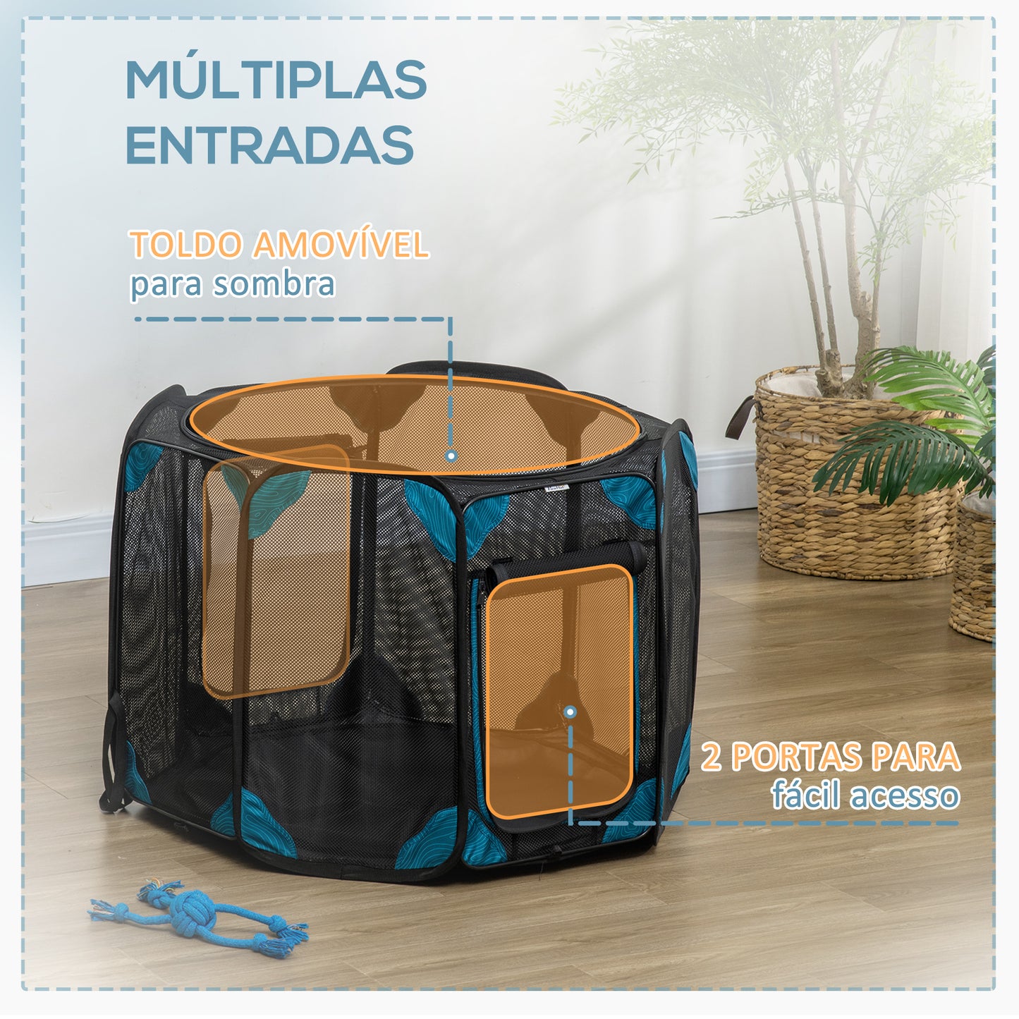 PawHut Parque para Cães de 8 Painéis Parque para Animais de Estimação com Bolsa de Transporte Parque Animais Portátil para Gatos Coelhos Ø91x58cm Azul