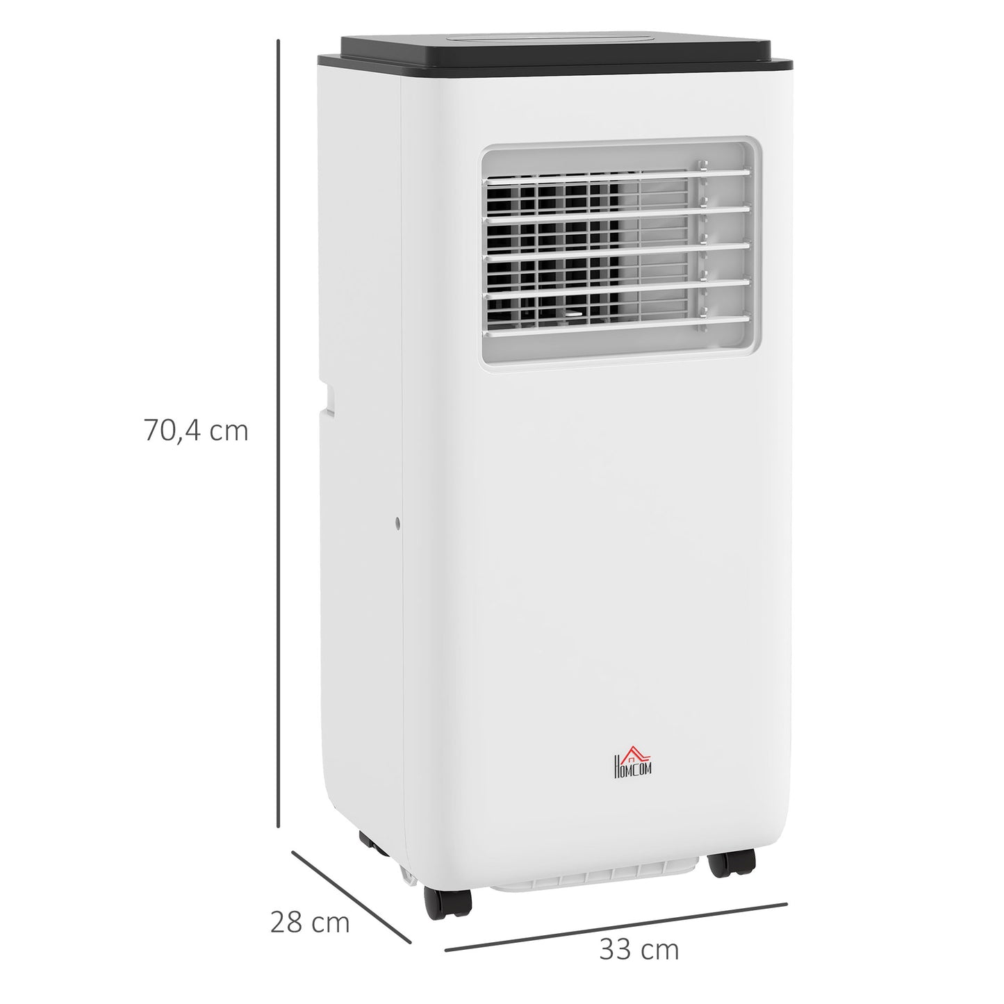 HOMCOM Ar Condicionado Portátil 10000 BTU 2900W Arrefecedor Ventilador Desumidificador 5 em 1 com Controlo Remoto Ligado/Desligado Temporizador 24h para Quarto 22m² 33x28x70,4 cm Branco