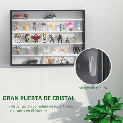 HOMCOM Vitrine de Parede de Madeira com Prateleiras Ajustáveis e 2 Portas Corredeiras de Vidro para Coleções Perfumes Bonecos de Decoração 80x9,5x60cm Preto