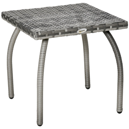 Outsunny Mesa de Jardim de Vime Mesinha Auxiliar com Pés de Metal Capacidade 30 kg Mesa de Exterior para Pátio Terraço Varanda 45x45x44 cm Cinza