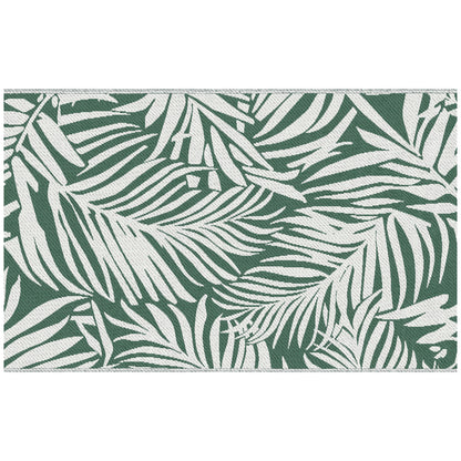 Outsunny Tapete de Exterior 152x243 cm Tapete Reversível com Padrão de Folhas para Varanda Pátio Campismo Praia Verde Escuro e Branco