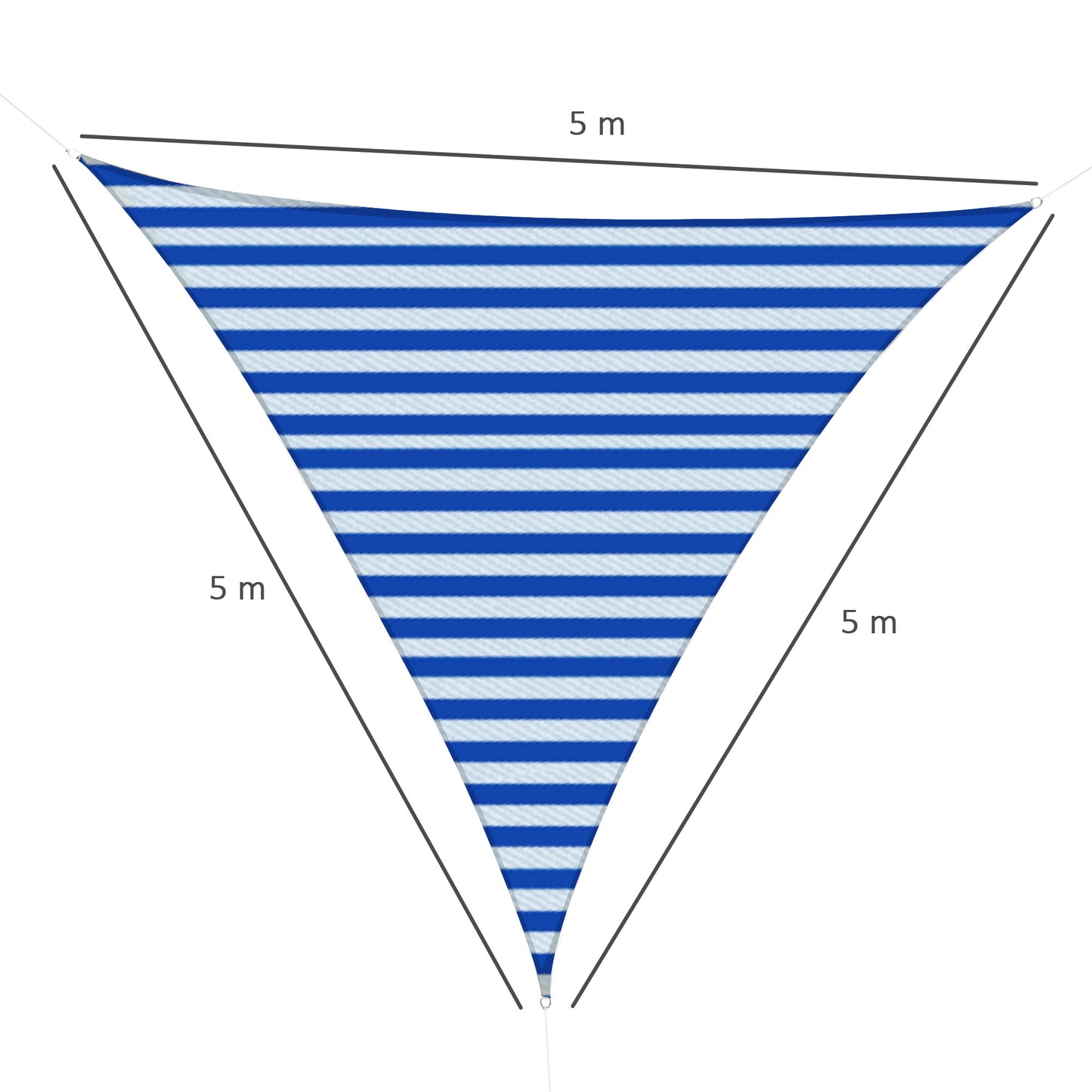 Outsunny Vela de Sombra Triangular de HDPE Proteção UV Aneis em Forma de D e Cordas para Jardim Pátio Piscina 5x5x5 m Azul e Branco