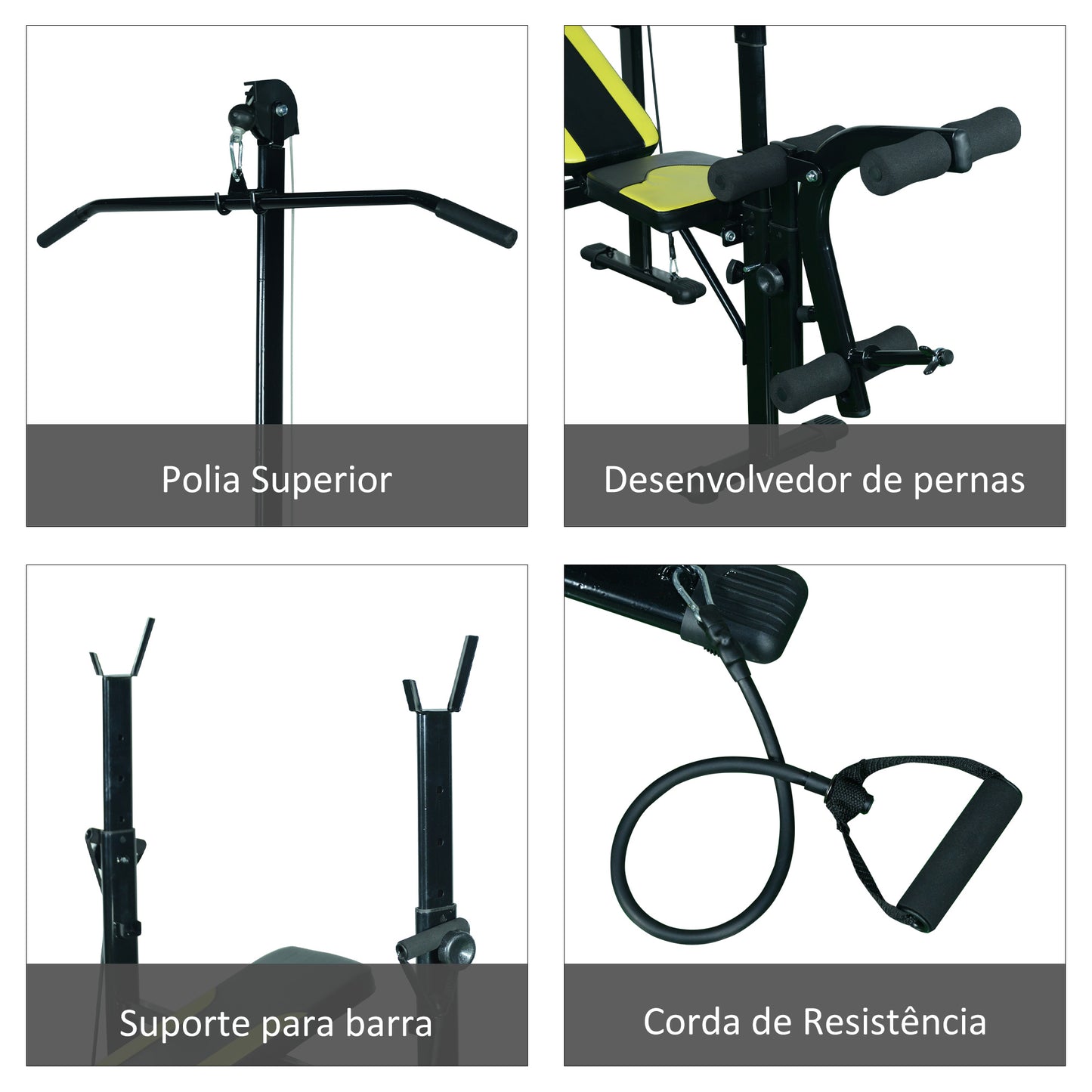 HOMCOM Banco de peso reclinável multifuncional para treinamento e musculação 175x110x202 cm preto