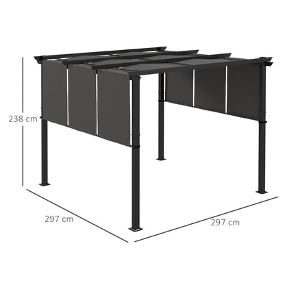 Outsunny Pérgola de Jardim 3x3 m Pérgola para Exterior com Teto Retrátil Estrutura de Aço Impermeável e Anti-UV para Terraço Pátio Cinza Escuro