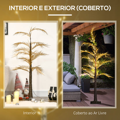 HOMCOM Árvore Palmeira com 150 Luzes LED IP44 Branco Quente Árvore Decorativa para Sala de Estar Festas Interior 21x21x150cm Dourado