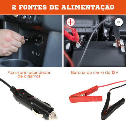 DURHAND Kit de Macaco Elétrico para Carro 12V Macaco Elétrico para até 5 Toneladas de 15,5x45cm com Reparação para Pneus Luz LED e Inflador para Carro SUV Sedan 36x33x16cm Laranja