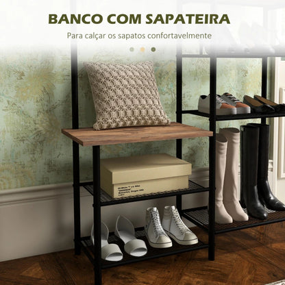 Conjunto de Entrada Zane com Cabide, Banco e Sapateira com Prateleira - Design Rústico