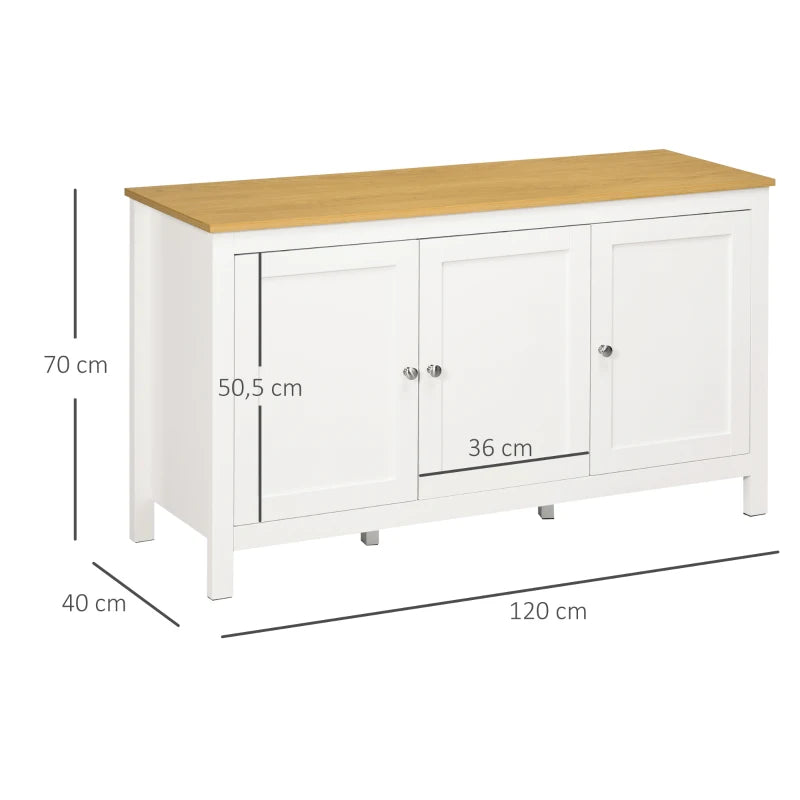 Aparador Mylov com 3 Portas de 120 cm - Branco/Castanho - Design Nórdico