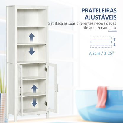 kleankin Armário Alto de Casa de Banho com 2 Portas de Vidro e 3 Prateleiras Abertas Armário Auxiliar Estilo Moderno para Sala de Estar Dormitório 53x30x162cm Branco