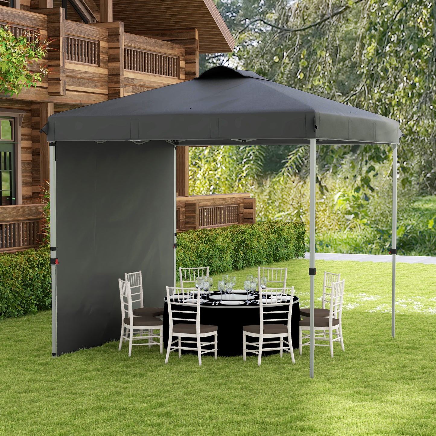 Outsunny Tenda Dobrável 2,5x2,5 m Altura Ajustável Tenda de Jardim com 1 Parede Lateral Teto com Ventilação e Bolsa de Transporte para Acampamento Festas Cinza Escuro