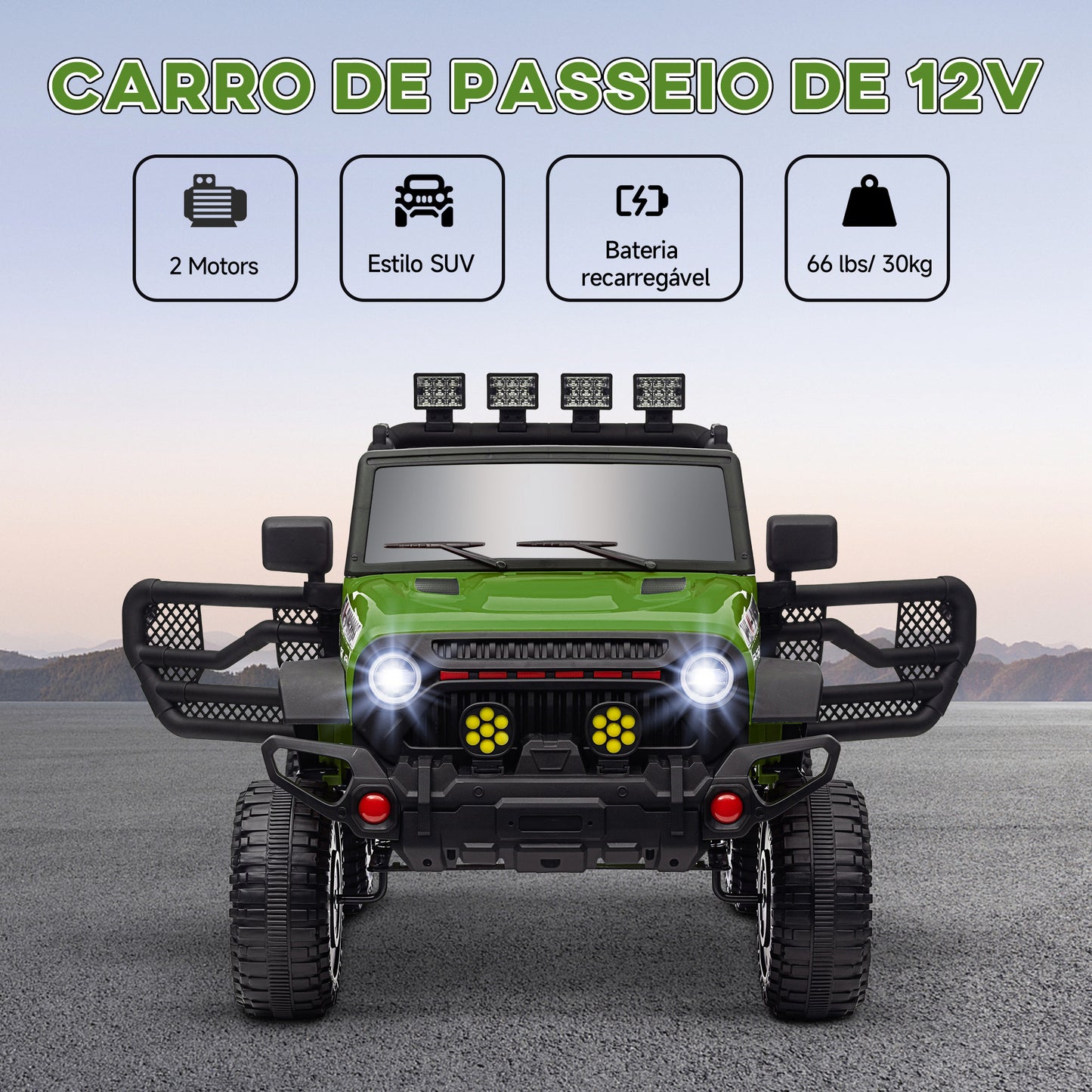 AIYAPLAY Carro Elétrico para Crianças acima de 3 Anos Carro Elétrico Infantil com Bateria de 12V Controlo Remoto Bluetooth Faróis LED Buzina e Música 100x63x65 cm Verde