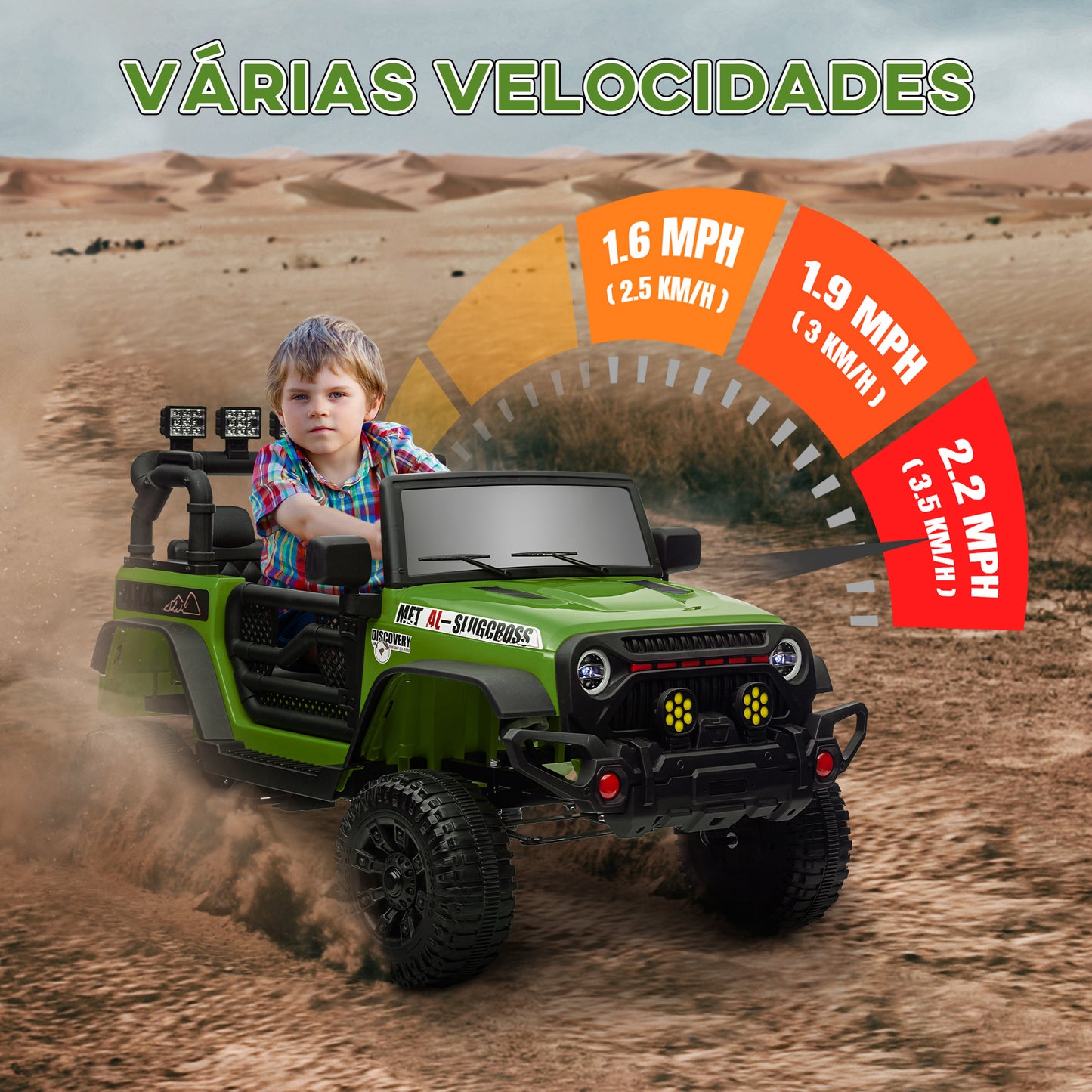 AIYAPLAY Carro Elétrico para Crianças acima de 3 Anos Carro Elétrico Infantil com Bateria de 12V Controlo Remoto Bluetooth Faróis LED Buzina e Música 100x63x65 cm Verde