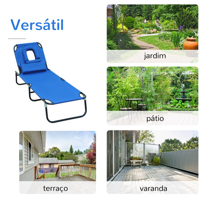 Outsunny Espreguiçadeira Dobrável com Encosto Ajustável em 4 Posições Espreguiçadeira de Jardim com Almofada Estrutura de Aço Tecido Oxford para Acampamento Praia Terraço 190x56x28cm Azul