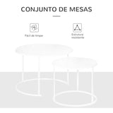 Outsunny Conjunto de 2 Mesas de Centro Mesas Laterais Redondas de Metal para Sala Jardim Carga Máxima de 25 kg Φ70x50 cm Branco